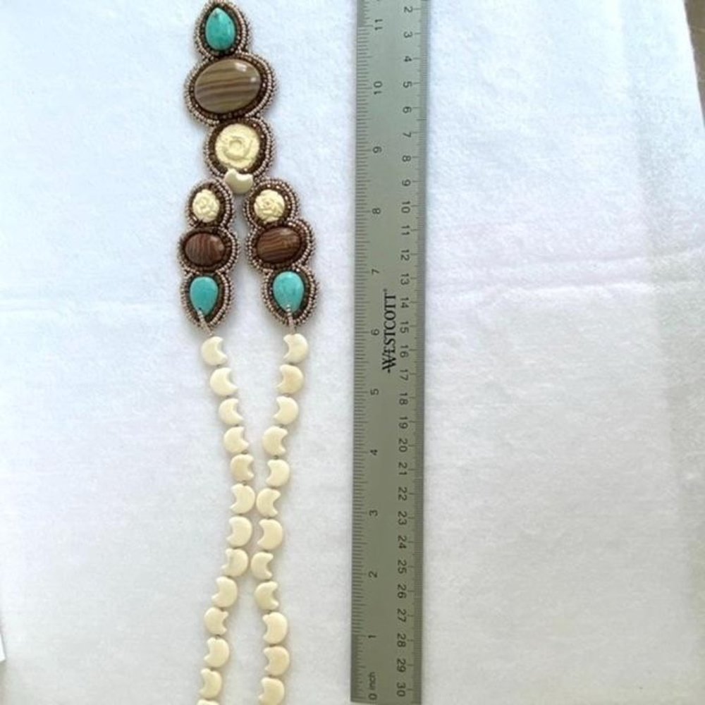 Hand Beaded Y Statement Necklace Natural Stone - Picture 9 of 13